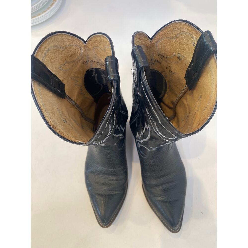 Tony Lama Black w/ White Stitched Cowboy Boots EUC Sz 9 Men’s Leather - Picture 11 of 13